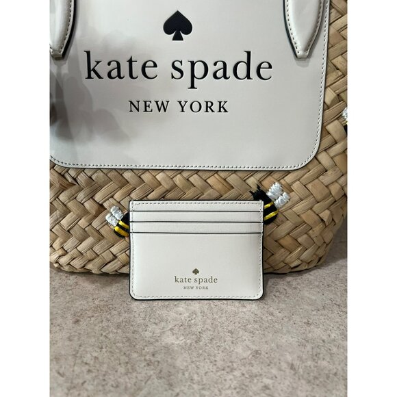 Kate Spade Honey Bee Straw Tote Bag With Matching Wallet Woven Straw Design Yell - Picture 8 of 9